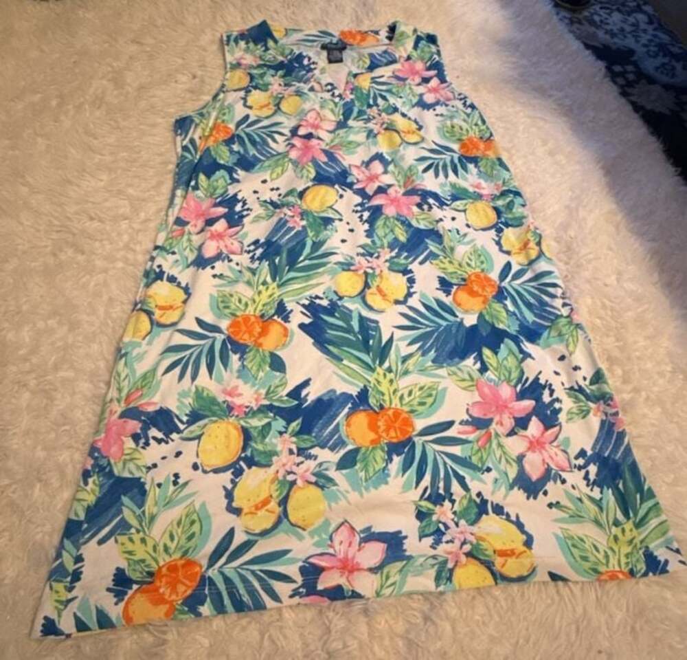 Caribbean Joe Island Supply Co. Tropical Citrus Floral Sleeveless Dress